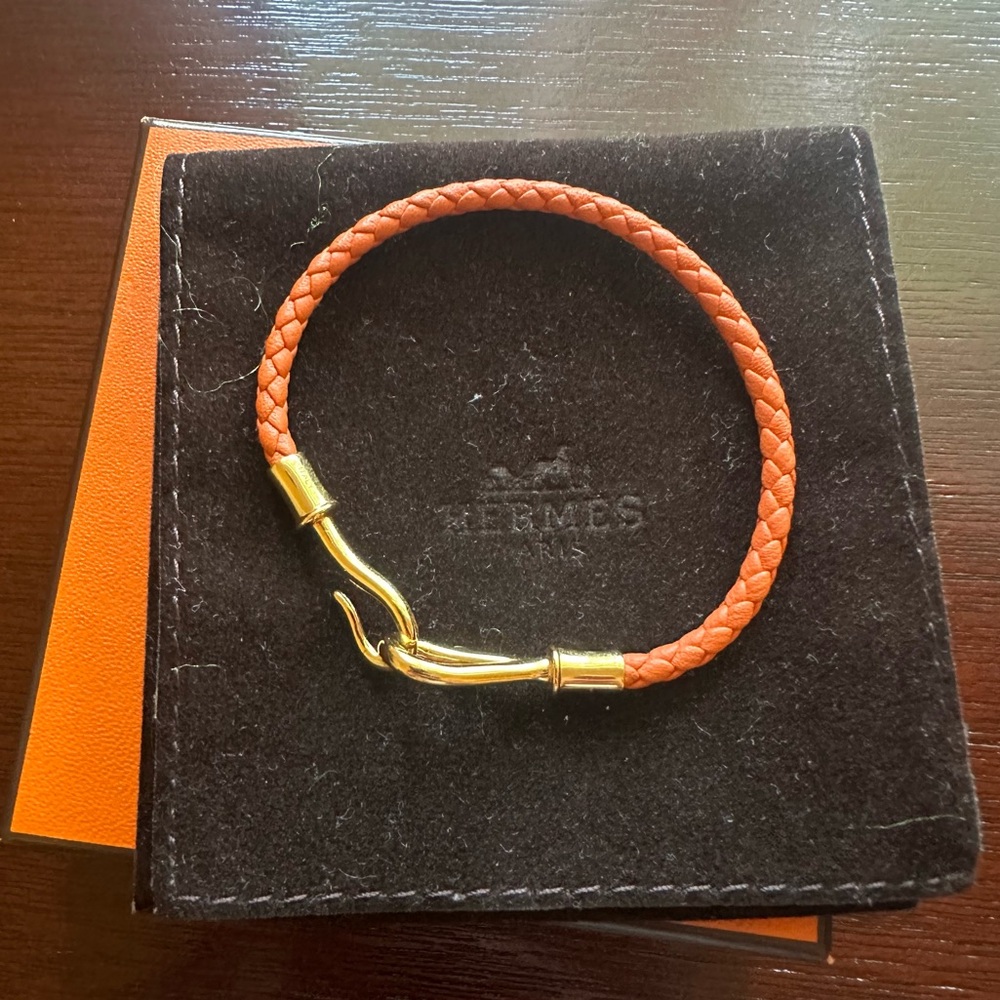 Hermès Orange Leather Jumbo Hook Bracelet Gold Hardware